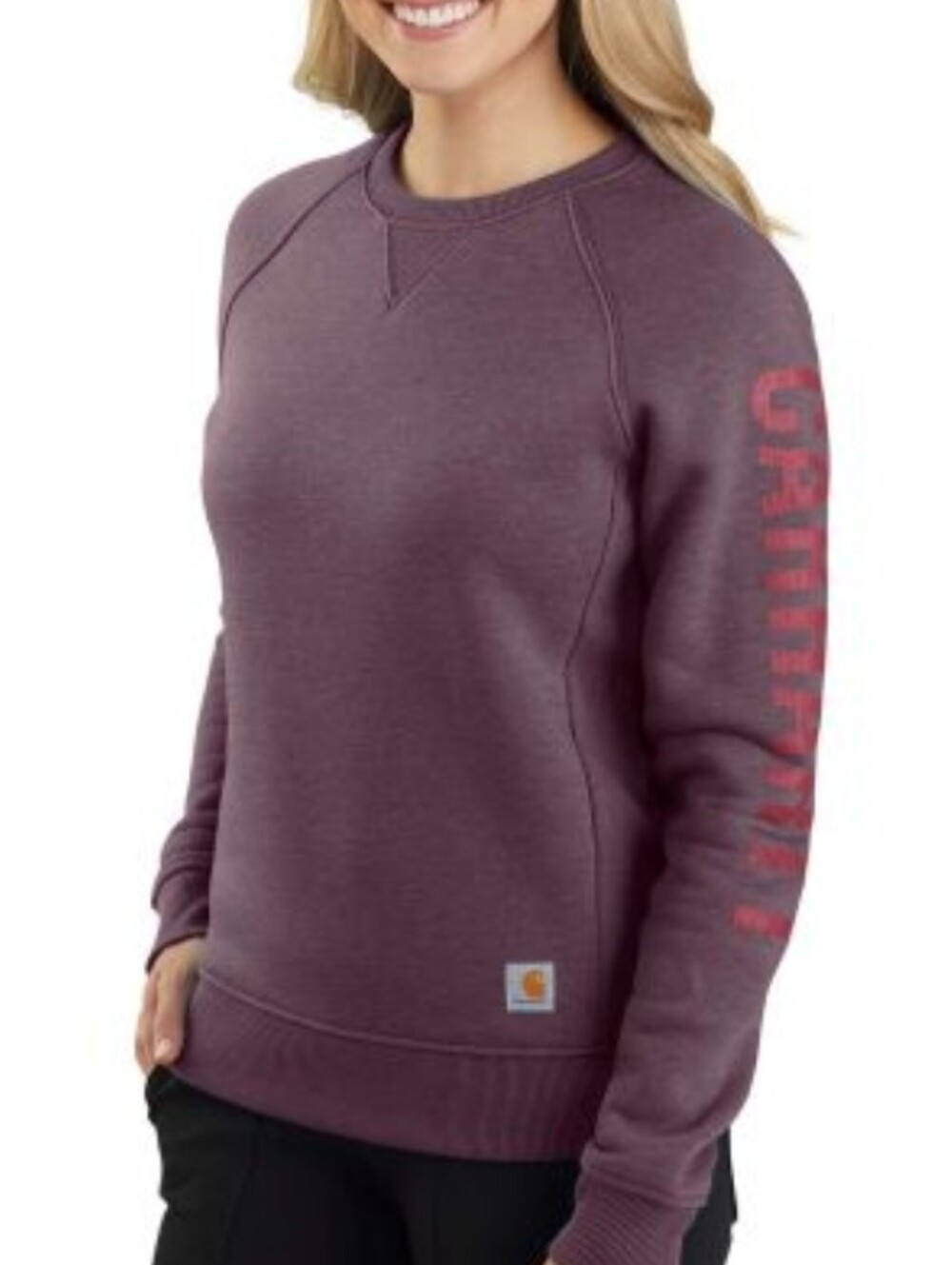 Carhartt Relaxed Mid-weight Crewneck Purple Heather With Burgundy Logo Sleeve S